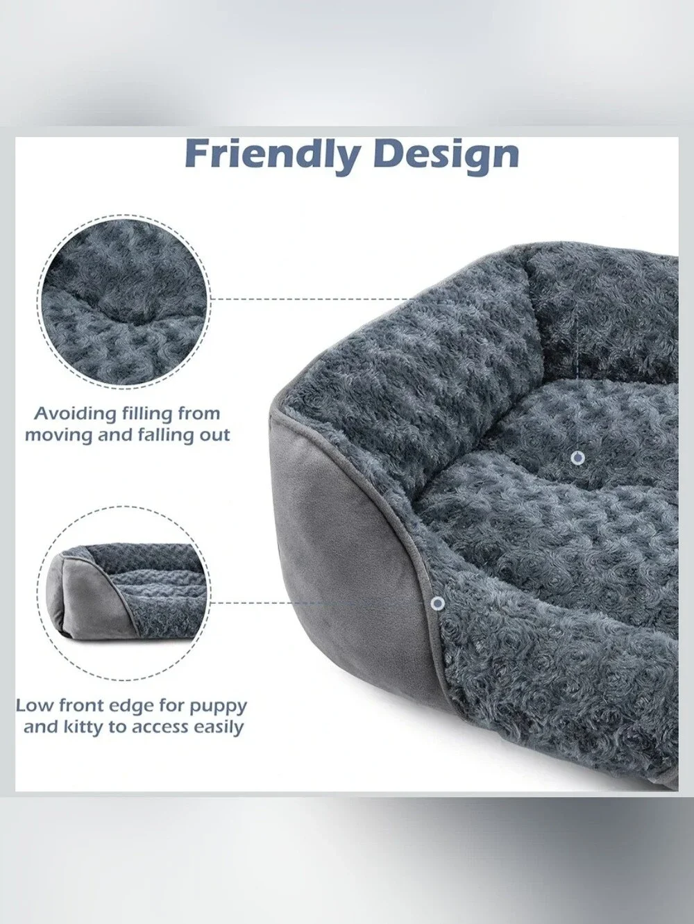 NWT Orthopedic Plush Gray Cozy Dog Bed, Washale with Anti-Slip Bottom 30